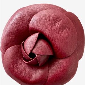 Vintage CHANEL  Burgundy Leather Camellia Brooch